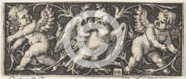 Horizontal Panel with an Eagle Flanked by Two Genii, 1544. Creator: Sebald Beham.