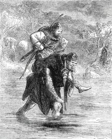"Robin Hood and the Curtal Friar", from "The Boy's Book of Ballads", 1860. Creator: W Thomas.
