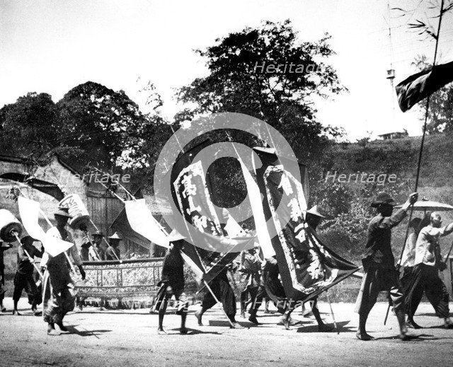 Flag carriers, Singapore, 1900. Artist: Unknown