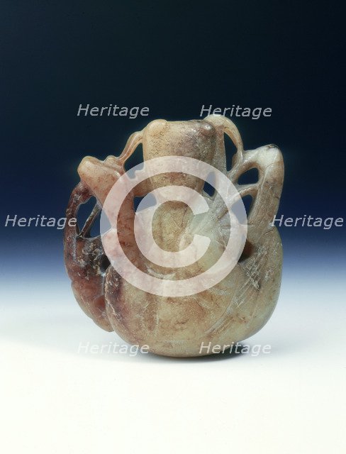Jade group of a boy holding a frond and riding a goose, Song or Yuan dynasty, China, 1200-1400. Artist: Unknown