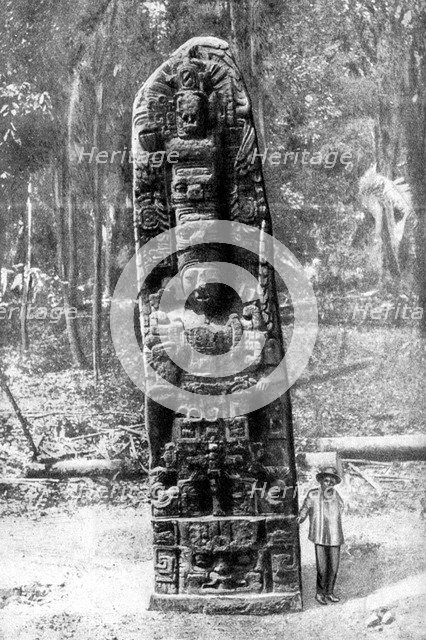 A mystery monolith in the primeval forest of Quirigua, Guatemala, 1922.Artist: Alfred P Maudsley