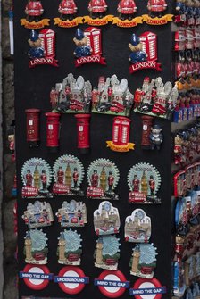 Refrigerator magnets as souvenirs depicting the various speciailties of London,  Creator: Ethel Davies;Davies, Ethel.
