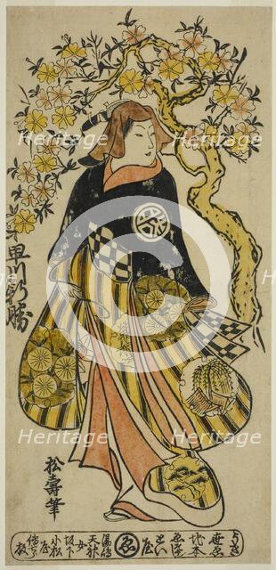 The Actor Hayakawa Shinkatsu as a Woman Standing under Cherry Tree, c. 1724. Creator: Shoju.