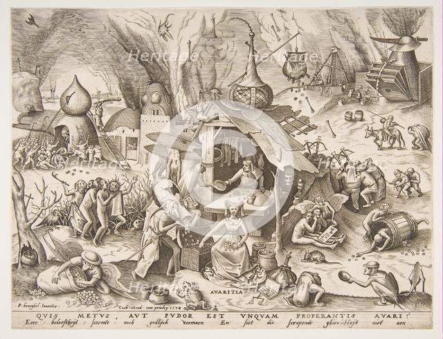 Avarice (Avaritia) from the series The Seven Deadly Sins, 1558. Creator: Philip Galle.