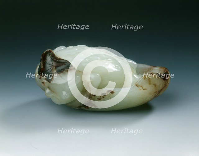 Jade toad in lotus waiting in ambush, Ming dynasty, China, 1368-1644. Artist: Unknown