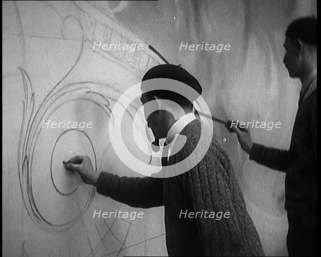 Male Civilians Painting a Theatre Set, 1920s. Creator: British Pathe Ltd.