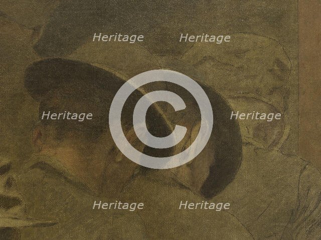 La Bouchée de pain : groupe d'hommes montant les marches, between 1904. Creator: Fernand Pelez.