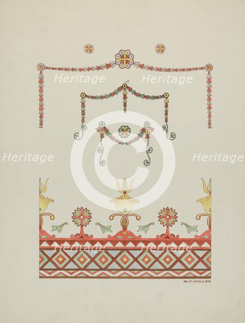 Wall Decorations (Drawing Made from a Restoration), 1936. Creator: Randolph F Miller.