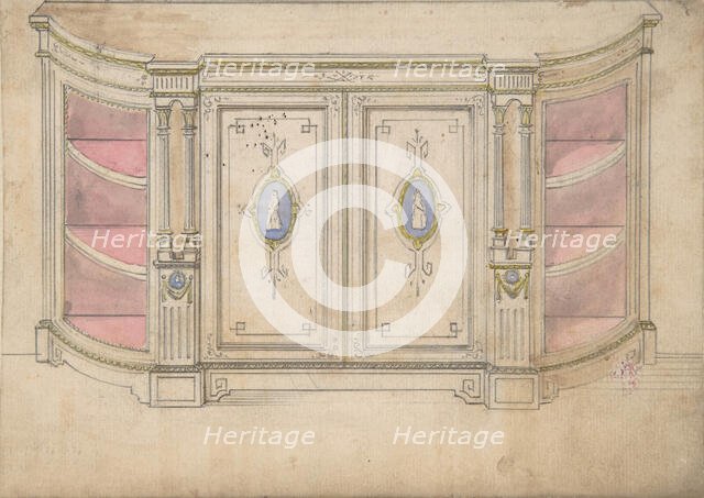 Cabinet Design with Doors Adorned with Porcelain Plaques, 19th century. Creator: Anon.