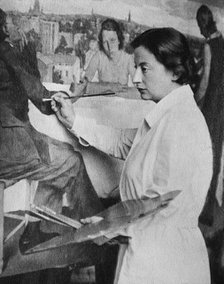 Lotte Laserstein painting her large work "Evening over Potsdam", 1930. Creator: Debschitz-Kunowski, Wanda von (1870-1935).