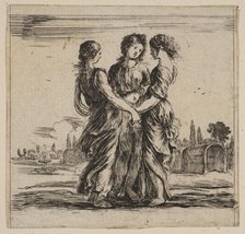 The three graces, from 'Game of Mythology' (Jeu de la Mythologie), 1644. Creator: Stefano della Bella.