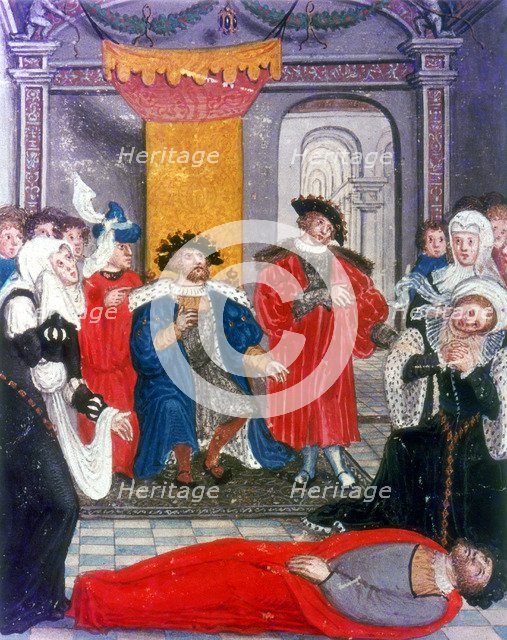 Trojan War: King Priam of Troy mourning over the body of his son Hector, 16th century. Artist: Unknown