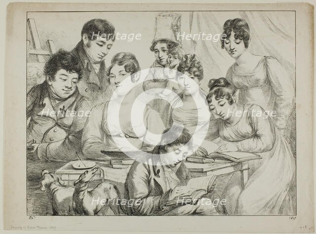 Conversation, a Family Drawing and Reading, the Nurse Holding an Infant, a Portrait of Pri..., 1817. Creator: Vivant Denon.