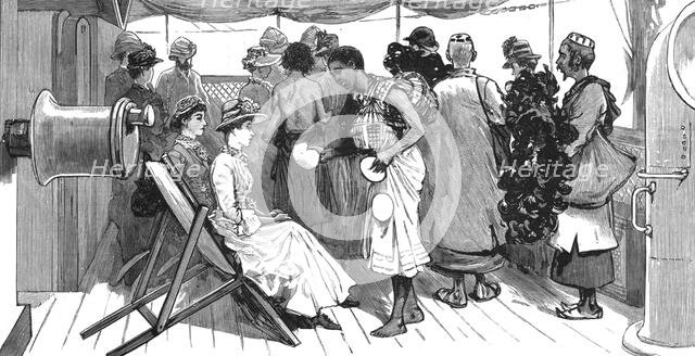 'From Brindisi to Burma - Traders on board the P&O SS"Clyde" at Aden', 1886.  Creator: Unknown.