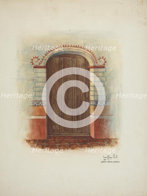 Wall Painting and Door (Interior), 1937. Creators: Geoffrey Holt, Harry Mann Waddell.