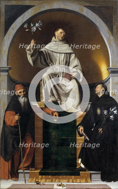 Saint Anthony of Padua between Saints Anthony the Great and Nicholas of Tolentino, c1530-1536. Creator: Moretto da Brescia, Alessandro (ca 1498 - 1554).