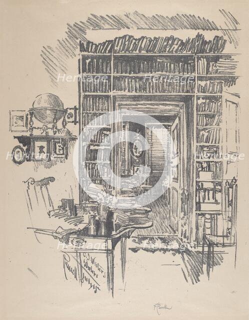 Book-Room at Dr. Wister's, 1912. Creator: Joseph Pennell.