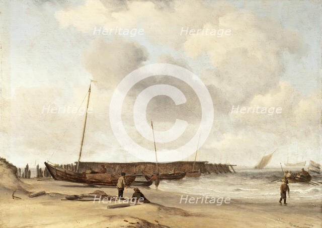 Beach with a Weyschuit Pulled up on Shore, c1673. Creator: Willem van de Velde the Younger.