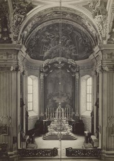 Parish Church of the Corpus Christi - presbytery with main altar retable, Nyasvizh, around 1930. Creator: Boleslaw Tauroginski.