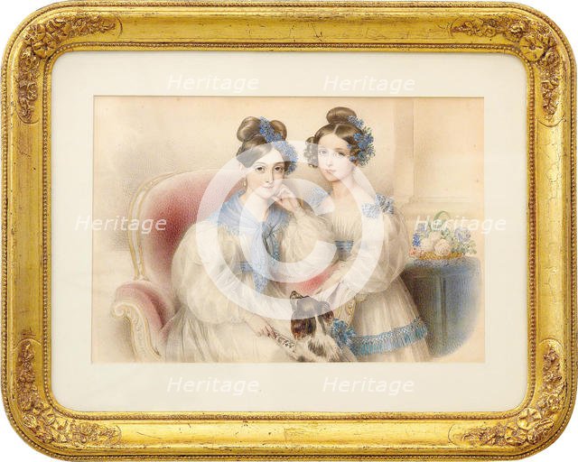 Double Portrait of the Archduchesses Maria Theresa (1816-1867) and Maria Karoline (1825-1915), 1832. Creator: Ender, Johann Nepomuk (1793-1854).