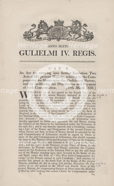 An act for carrying into further execution two acts of His present Majesty, relating to..., 1836. Creator: Unknown.