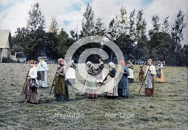 Haymaking around Moscow, Russia, c1890. Artist: Gillot