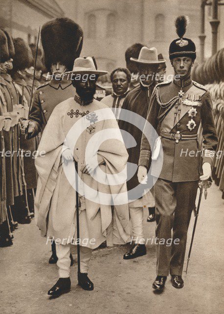 'Ras Tafari, Prince Regent of Ethiopia (Emperor Haile Selassie) with the Duke of York', 1924. Artist: Unknown.