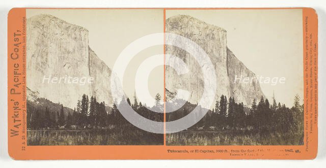 Tutocanula, or El Capitan, 3600 ft., from the foot of the Mariposa Trail, Yosemite Valley..., 1861/7 Creator: Carleton Emmons Watkins.