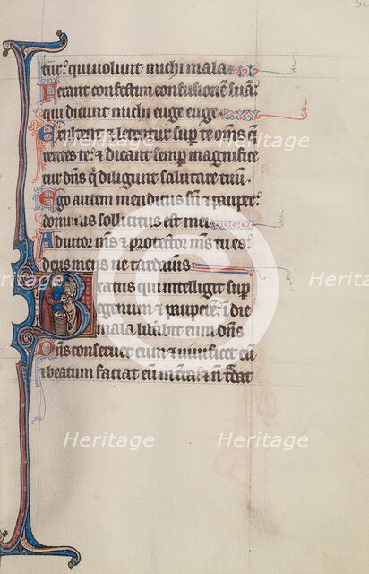 Initial B: David Distributing Bread; Bute Psalter, text and illumination about 1285. Creator: Bute Master.