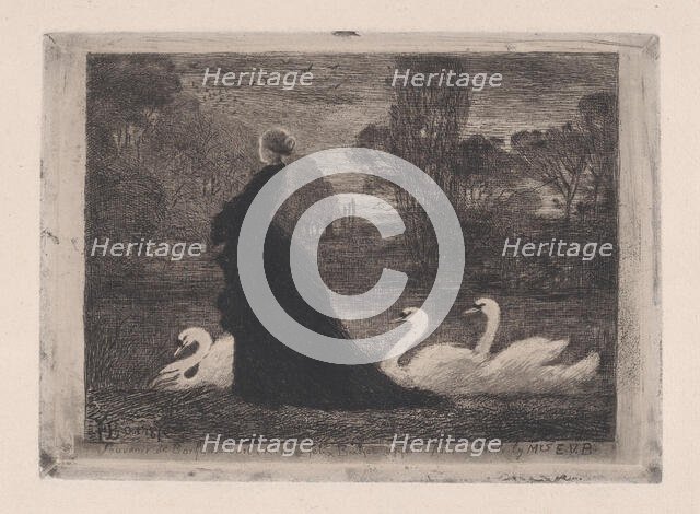 Lady of the Swans, 1879. Creator: Felix Hilaire Buhot.