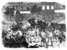 The Disturbances in Paris:...mob attempting to construct a barricade...Boulevard Montmartre..., 1869 Creator: Unknown.