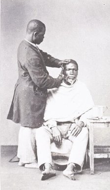 Barber and client, Brazil, 1890 (Inferred). Creator: Unknown.