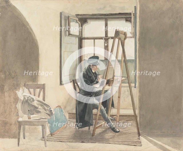 The painter Johann Adam Klein (1792-1875) before His Easel , 1818. Creator: Erhard, Johann Christoph (1795-1822).