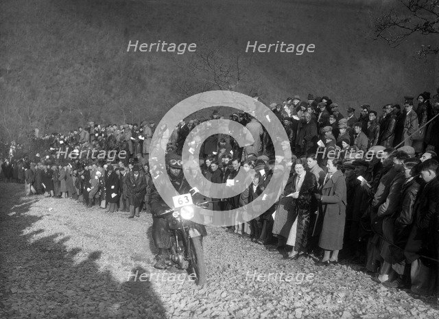 498 cc Levis of AJ Hicks competing in the MCC Lands End Trial, Beggars Roost, Devon, 1936. Artist: Bill Brunell.