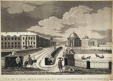 View of Izmailovsky Bridge and Barracks across the Fontanka River, late 18th century. Creator: Damame-Demartrais, Michel François (1763-1827).