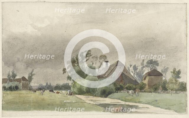 Canal near a farm, 1845-1925. Creator: Julius Jacobus van de Sande Bakhuyzen.