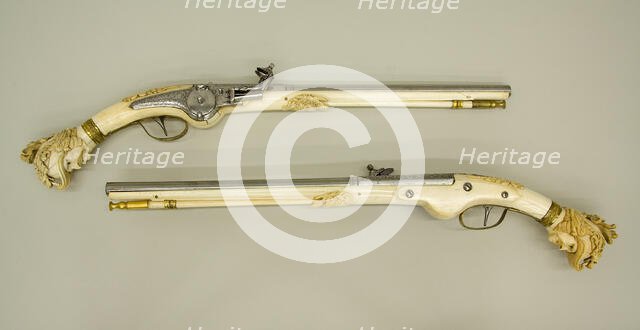 Pair of Wheellock Pistols, Dutch, Maastricht, ca. 1655-65. Creator: Unknown.