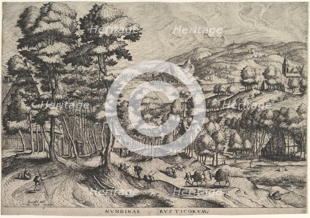 Rustic Market (Nundinae Rusticorum) from The Large Landscapes, ca. 1555-56. Creators: Johannes van Doetecum I, Lucas van Doetecum.