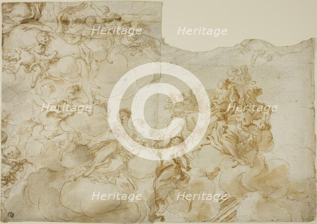 Female Figures with Putti in Clouds, n.d. Creator: Gregorio de' Ferrari.