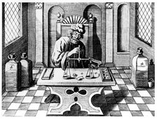 Assayer testing samples of gold and silver, 1683. Artist: Unknown