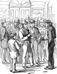 Metropolitan Boroughs election sketches: "Too Late!", 1874. Creator: Unknown.