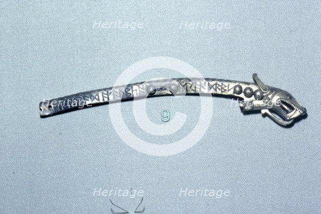 Runic inscription on Anglo-Saxon Silver-Gift Mount, c7th century. Artist: Unknown.