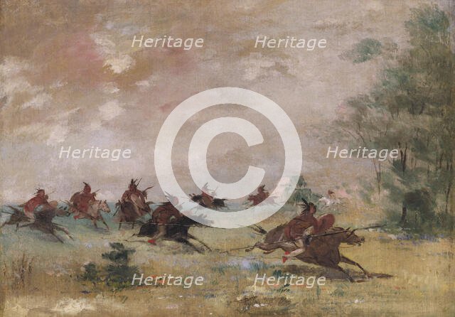 Comanche War Party, Mounted on Wild Horses, 1834-1837. Creator: George Catlin.