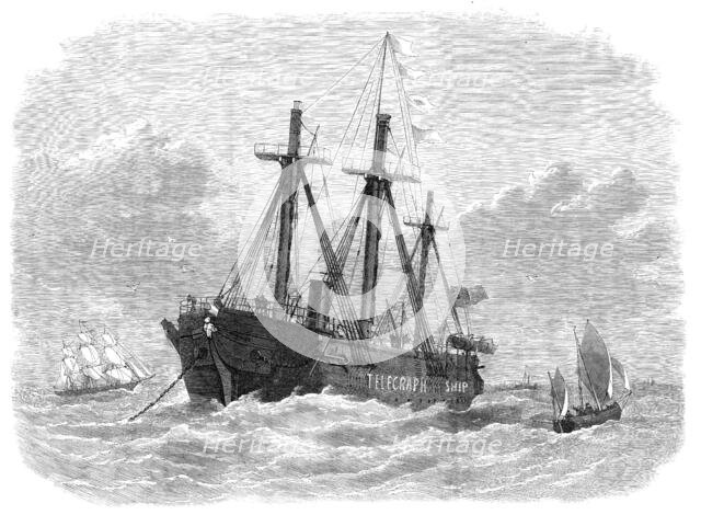 The Brisk telegraph-ship at her moorings in the Channel, 1870. Creator: Unknown.