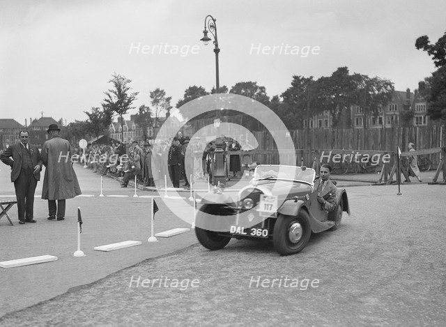 Morgan 4/4 2-seater sports of GN Scott competing in the South Wales Auto Club Welsh Rally, 1937 Artist: Bill Brunell.