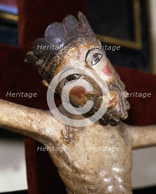  'Christ of Solsona', polychromed wood carving, detail of the superior part.
