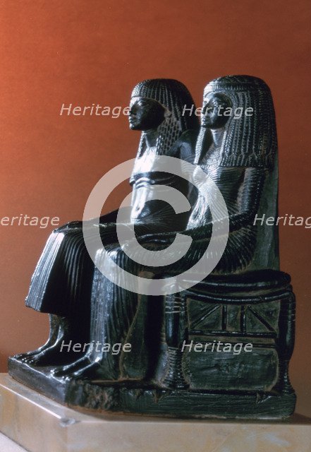 A seigneurial couple in ceremonial clothes, New Kingdom, Egyptian, 19th Dynasty. Artist: Unknown