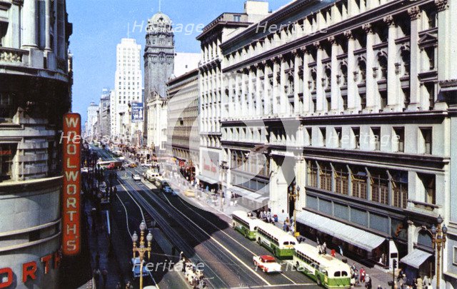 Looking down Market Street from Powell, San Francisco, California, USA, 1957. Artist: Unknown