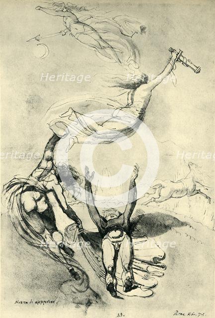 Dead hero with goddesses, 1778, (1943). Creator: Henry Fuseli.