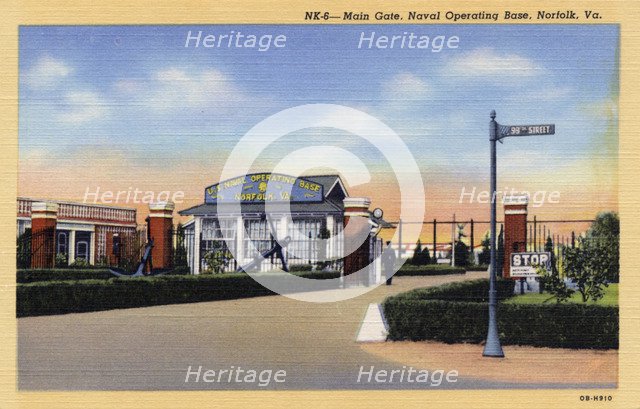 Main gate, Naval Operating Base, Norfolk, Virginia, USA, 1940. Artist: Unknown